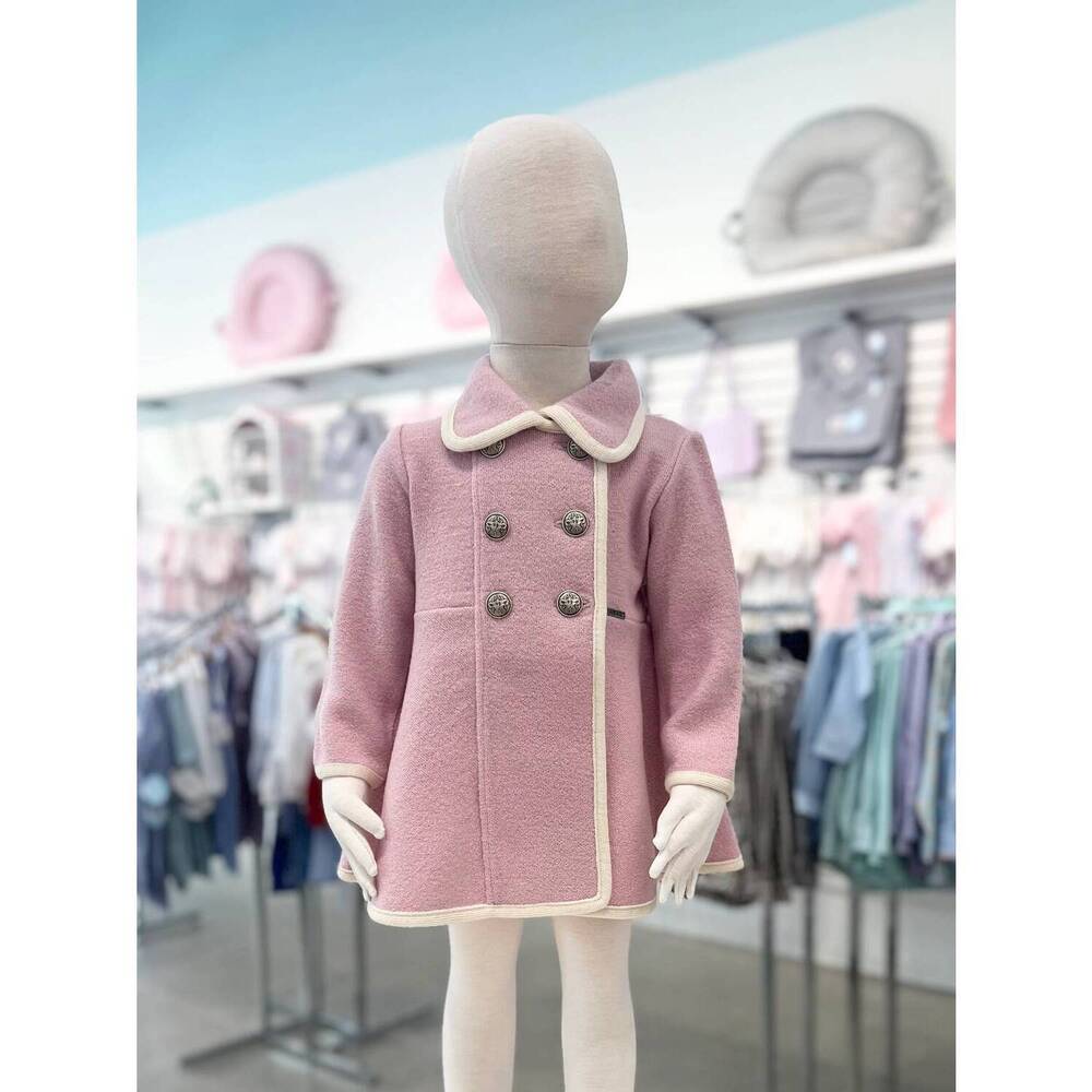 NEW MI LUCERO kid's marae twirl coat in rosa bebe pink with blanco cream trim